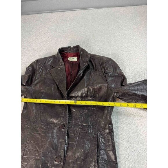 Shari's Place Womens Genuine Crocodile Leather Print USA Brown Blazer Jacket M - Picture 7 of 7